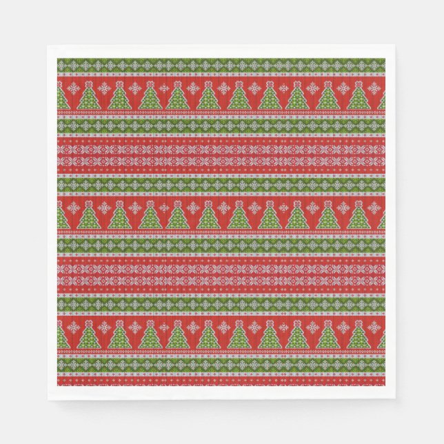 Christmas Red Green Holidays Modern Napkins (Front)