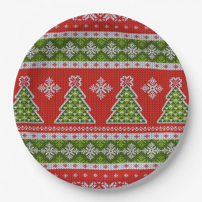 Christmas Red Green Holidays Stylish Paper Plates (Front)