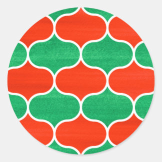 Christmas Red Green Interlocking Ogee Pattern Classic Round Sticker