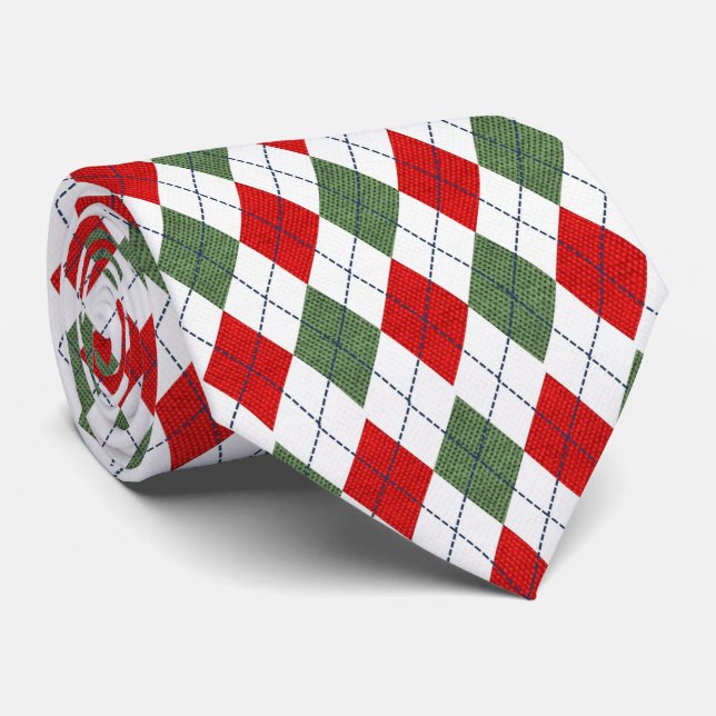 Christmas Red Green Pattern Holidays Neck Tie (Rolled)