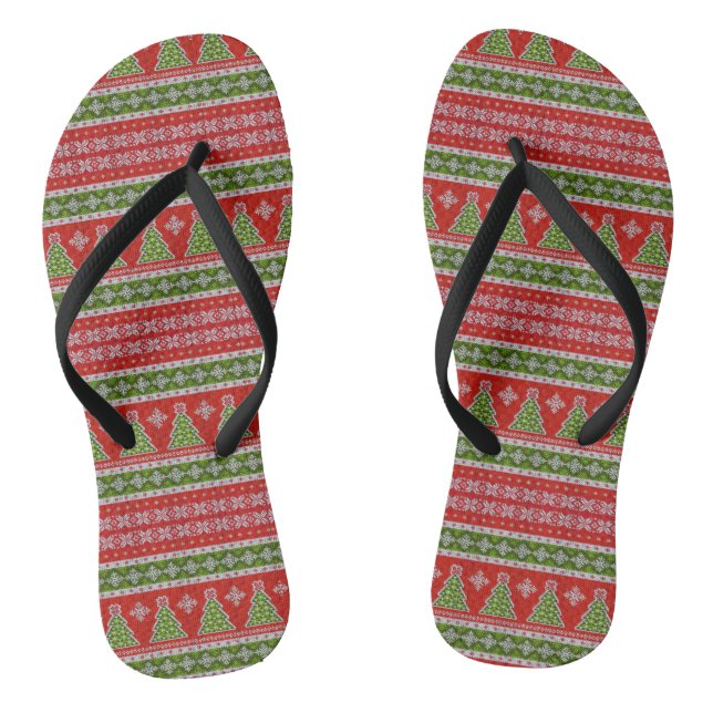 Christmas Red Green Pattern Stylish Holidays Flip Flops (Footbed)