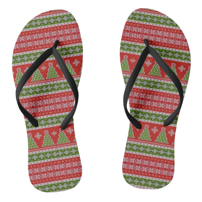 Christmas Red Green Pattern Stylish Holidays Flip Flops (Footbed)