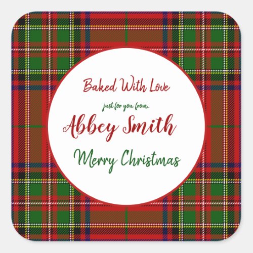 Christmas Red Green Plaid Custom Treats Square Sticker