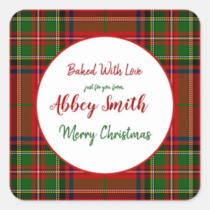 Christmas Red Green Plaid Custom Treats Square Sticker