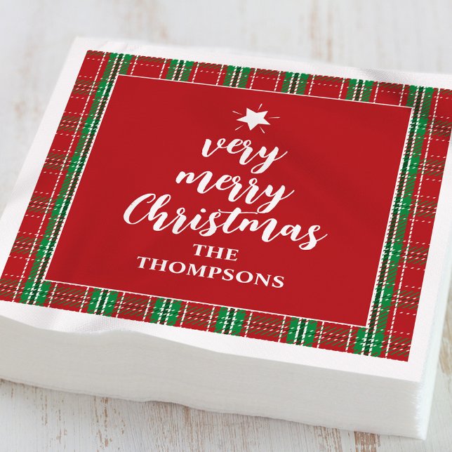Christmas Red Green Plaid Cute Holiday Table  Napkins (Cute red and green plaid Christmas napkins with festive holiday table design.)