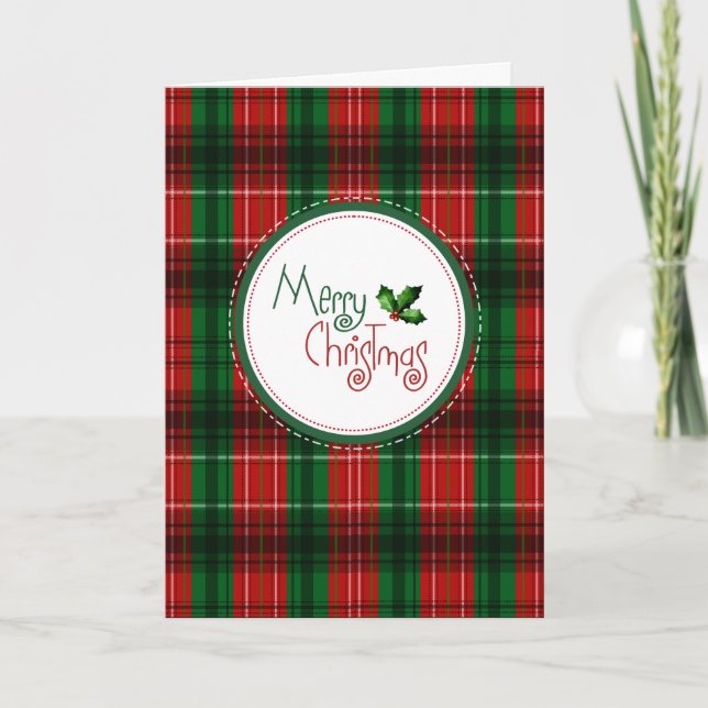 Christmas Red Green Plaid Holiday Greeting Card (Front)