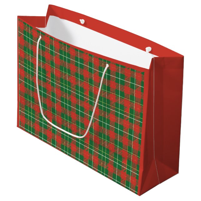 Christmas Red Green Plaid Large Gift Bag (Front Angled)