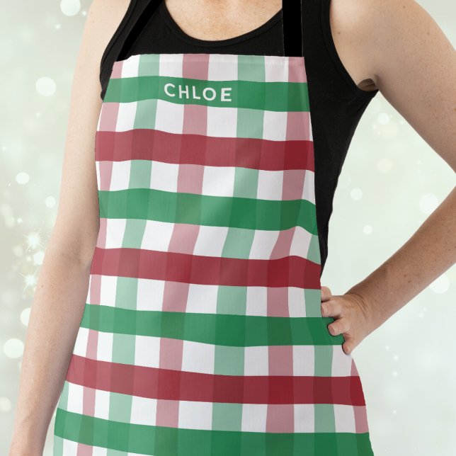 Christmas Red Green Plaid Personalized Name Cute Apron (Creator Uploaded)