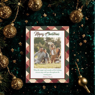 Christmas Red Green Plaid Portrait Photo Holiday Postcard