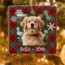 Christmas red green plaid snowflakes Dog keepsake