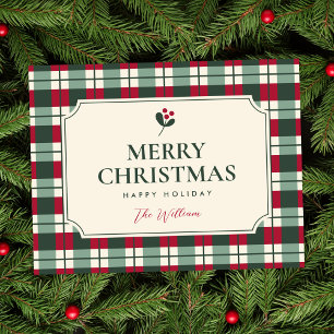 Christmas red green plaid tartan  card