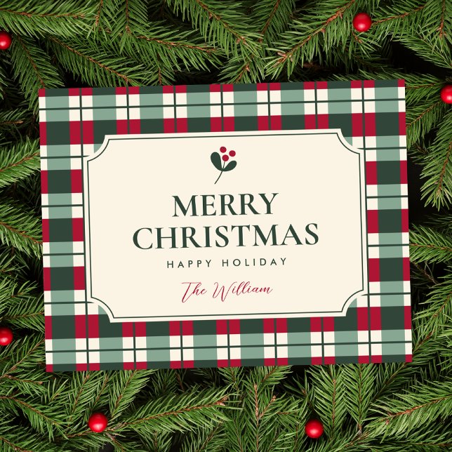 Christmas red green plaid tartan  card (Creator Uploaded)