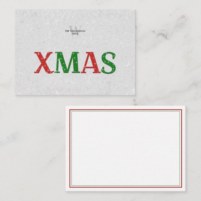 Christmas Red Green Rhinestone Family Personalized Note Card (Front/Back)