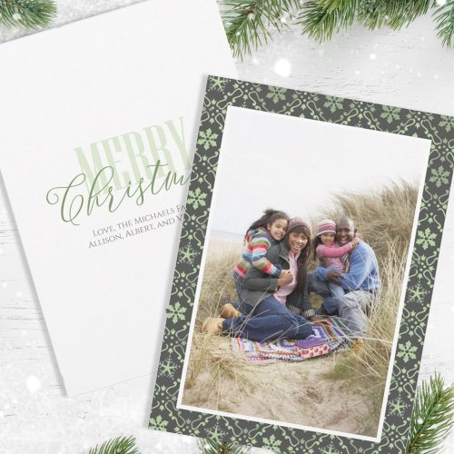 Christmas Red Green Snowflake Pattern 1 Photo Holiday Card