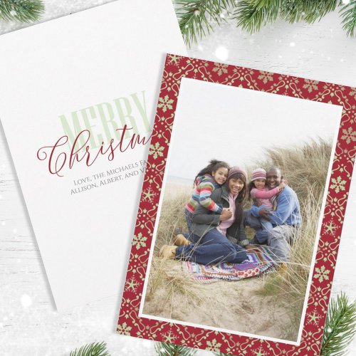 Christmas Red Green Snowflake Pattern 1 Photo Holiday Card