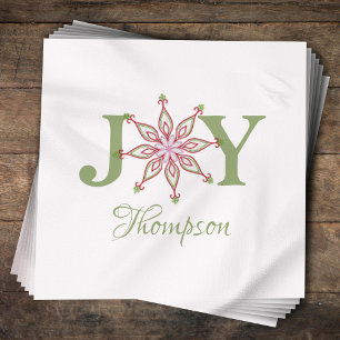 Christmas Red Green Snowflake Whimsical Joy Napkins
