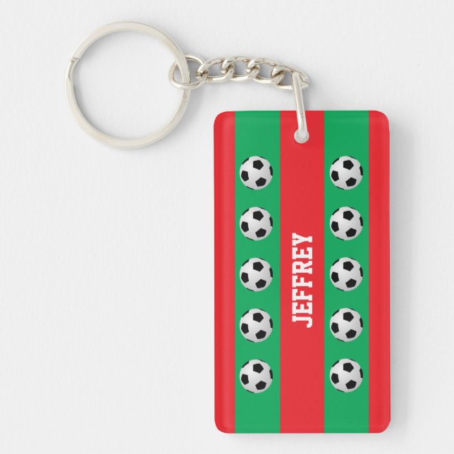 Christmas Red & Green, Soccer Coach, Player, Name Keychain (Front)