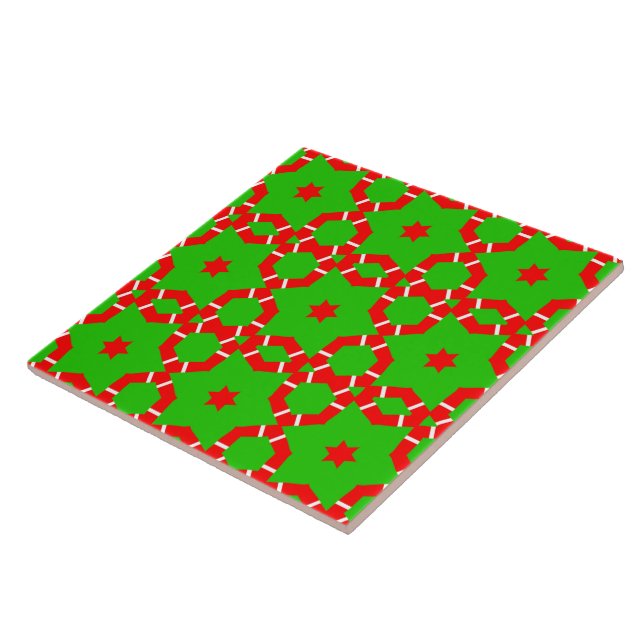 Christmas Red Green Stars Mosaic Ceramic Tile (Side)