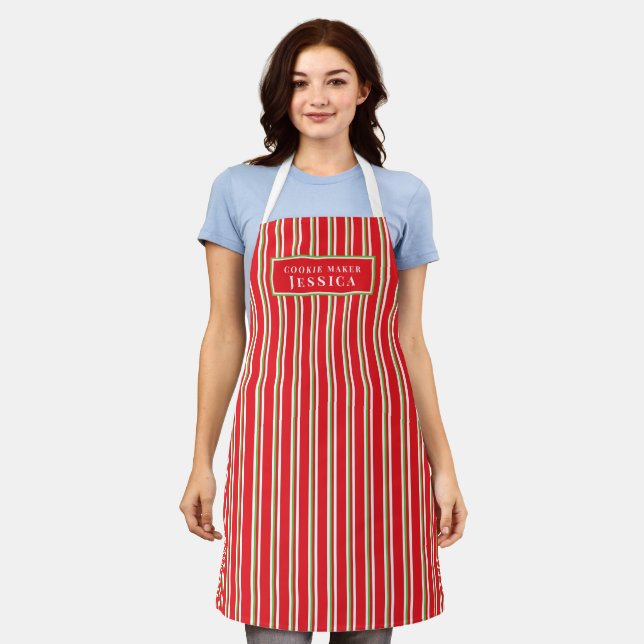 Christmas red green stripe cookie maker custom apron (Worn)