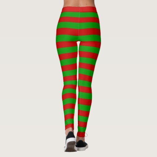 Christmas Red Green Stripes Elf Costume Holiday Leggings | Zazzle