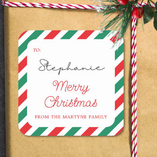 Christmas Red Green Stripes Gift Tag