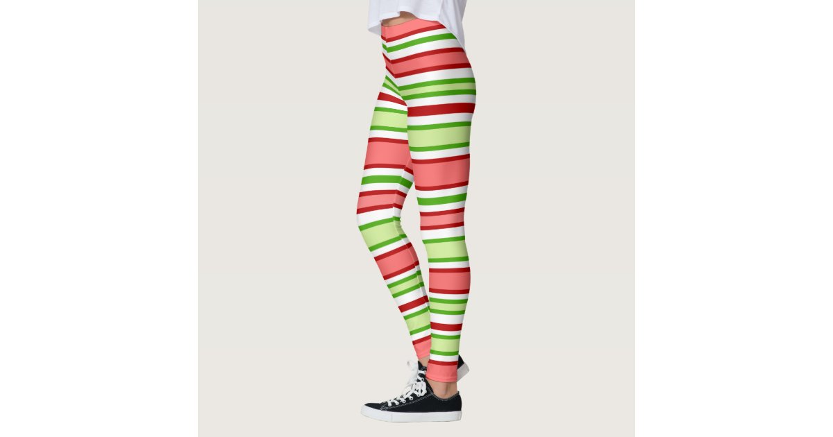 Bright Neon Pink and Green Horizontal Striped Leggings, Zazzle