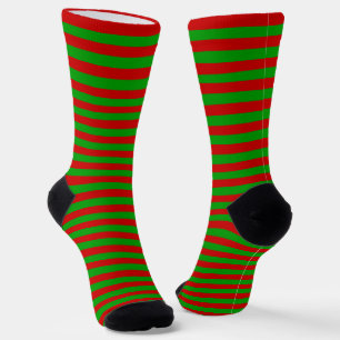Christmas Red Green Stripes Pattern Elf Monogram Socks