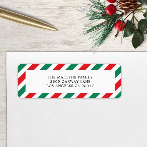 Christmas Red Green Stripes Return Address Label