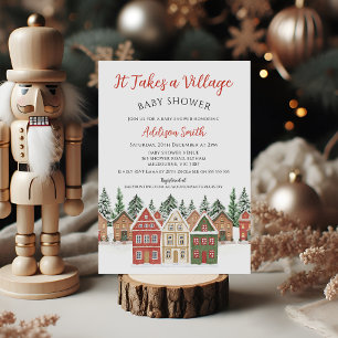 Christmas Red Green Takes A Village Baby Shower  Invitation
