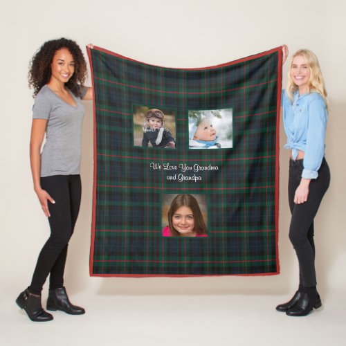 Christmas Red Green Tartan Plaid Grandma Grandpa  Fleece Blanket