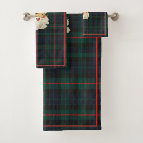 Christmas Red Green Tartan Plaid Santa Claus Bath Towel Set