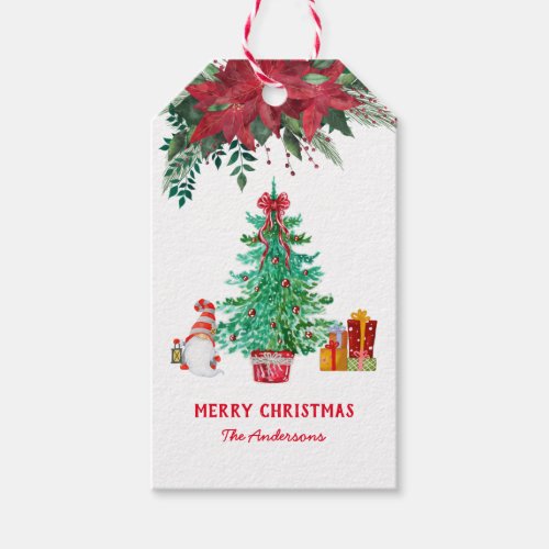 Christmas Red Green Tree Santa Poinsettia   Gift Tags