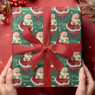 Christmas Red Green Vintage Style Santa Claus Wrapping Paper