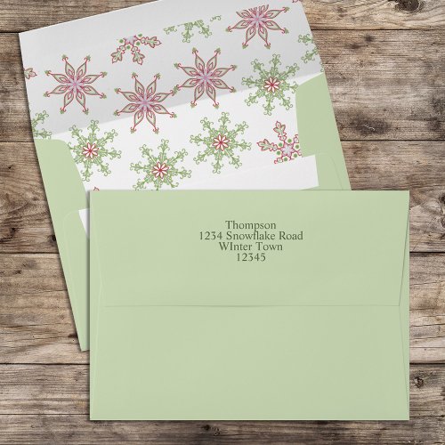 Christmas Red Green Whimsical Snowflake Colorful Envelope