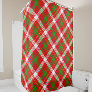 Christmas Red Green White Flannel Plaid Design Shower Curtain