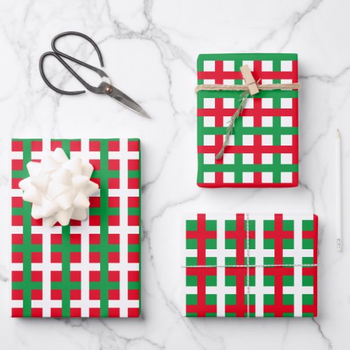 Christmas red green white plaid tartan checkered wrapping paper sheets