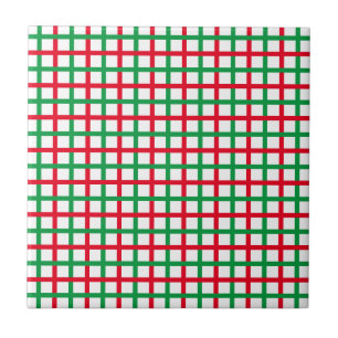 Christmas Red green white squared pattern holidays Ceramic Tile