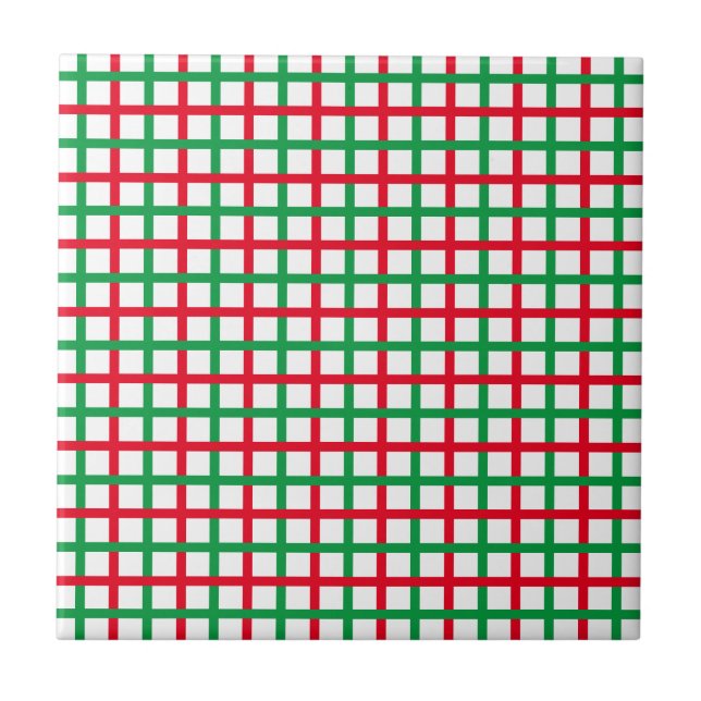 Christmas Red green white squared pattern holidays Ceramic Tile (Front)