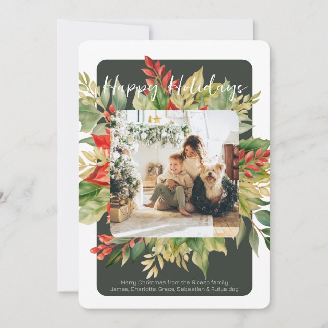 Christmas Red Green Winter Foliage Photo Template (Front)