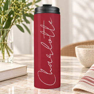 Christmas Red Handwritten Name Holiday Travel Gift Thermal Tumbler