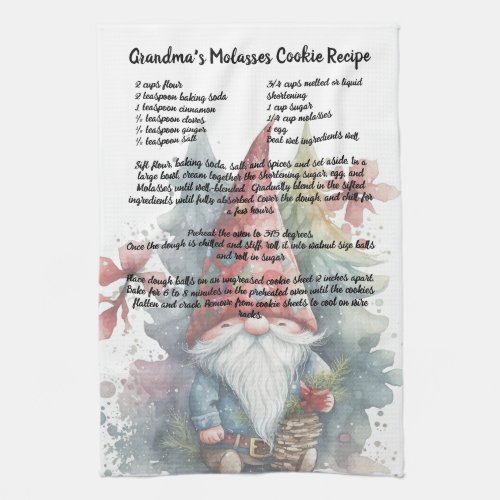 Christmas Red Hat Gnome Family  Recipe keepsake  Kitchen Towel