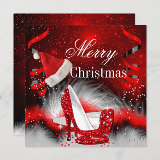 Christmas Red High Heel holiday Party Santa hat Invitation