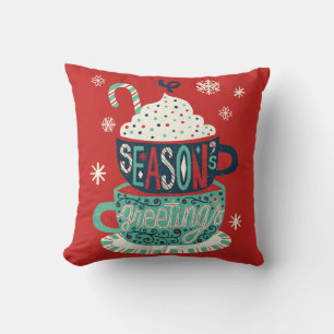 Christmas Red Holiday Festive Seasons Greetings Throw Pillow