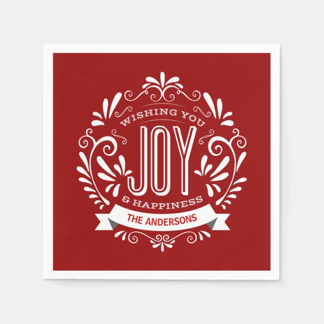 CHRISTMAS RED HOLIDAY JOY CHALKBOARD PERSONALIZED NAPKINS (Front)