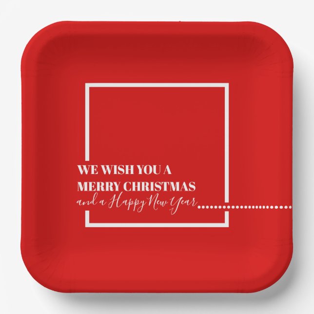 Christmas Red Holiday Merry Christmas Modern Paper Plates (Front)