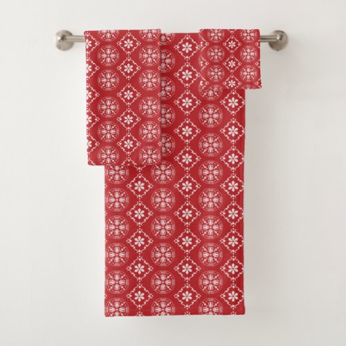 Christmas Red Holiday Snowflake Elegant Pattern Bath Towel Set