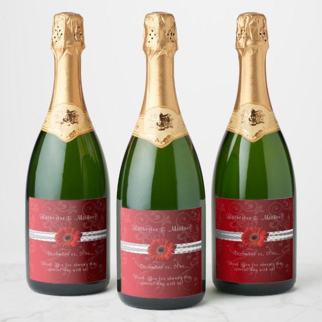 Christmas Red, Holiday/ Wedding   Sparkling Wine Label (Bottles)