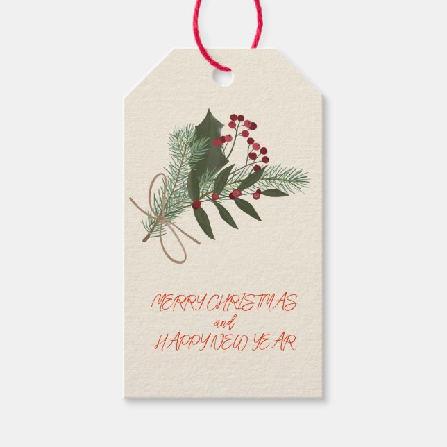 Christmas Red Holly Berries Gift Tags (Front)