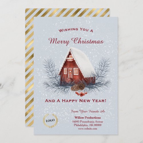 Christmas Red House Business Logo  Holiday Card