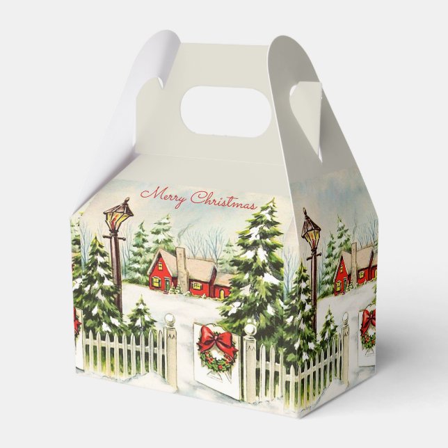  Christmas Red House Lantern Pine Trees  Favor Box (Front Side)